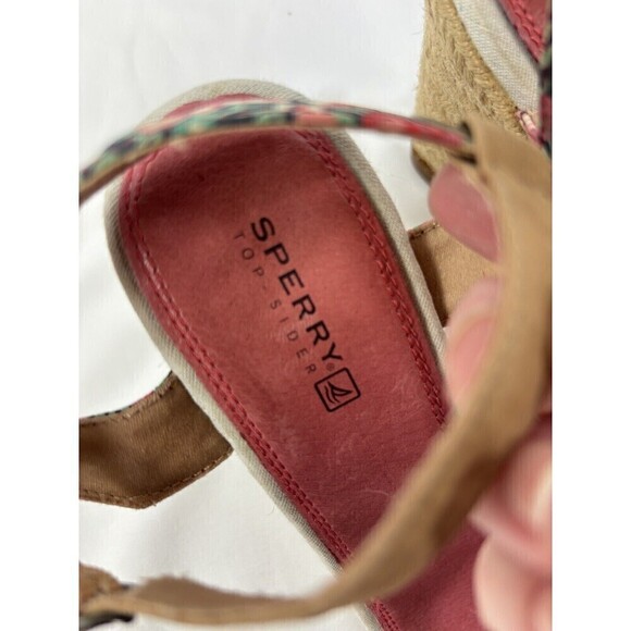 Sperry Topsiders Platform Wedge Heels Sandals Red Floral Print Stripe 9.5 M Rope - Picture 13 of 15